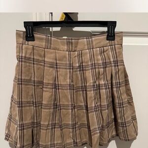 ROMWE Tan Plaid Mini Skirt
